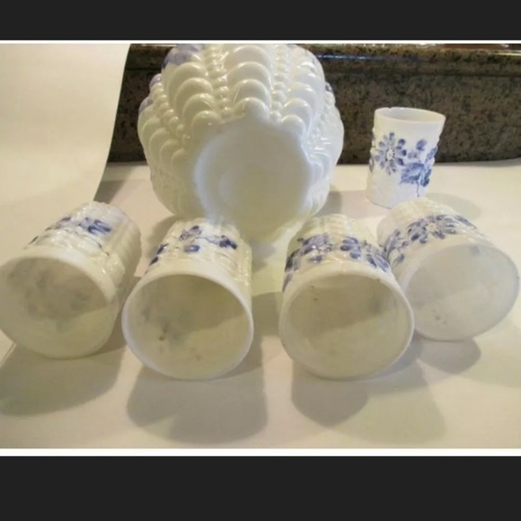 SOLD EAPG Milk Glass Pitcher 5 Tumblers #B45 - Picture 9 of 11